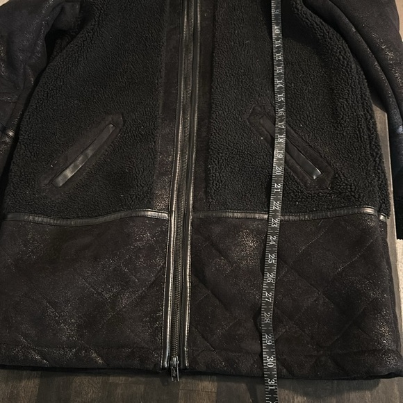 Abercrombie & Fitch Black Long Line Sherpa Faux Suede 2 Way Zip Winter Coat - Picture 8 of 8